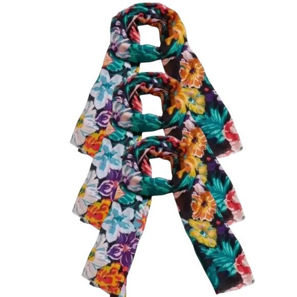 Lot 3 Vera Bradley Floral Soft Fringe Scarf, 30"x 72" - Picture 1 of 6